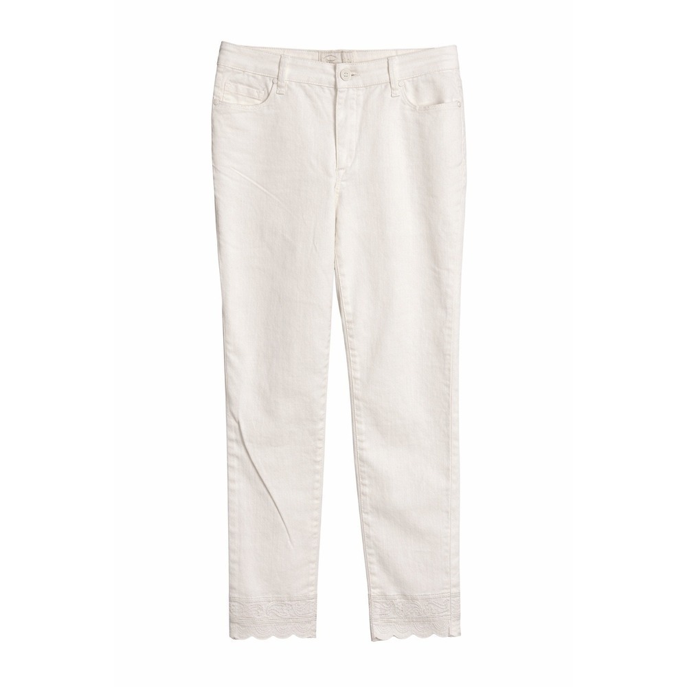 Papagallo Phoebe Ankle Jeans 8 NWT $79 White Embroidered Hem